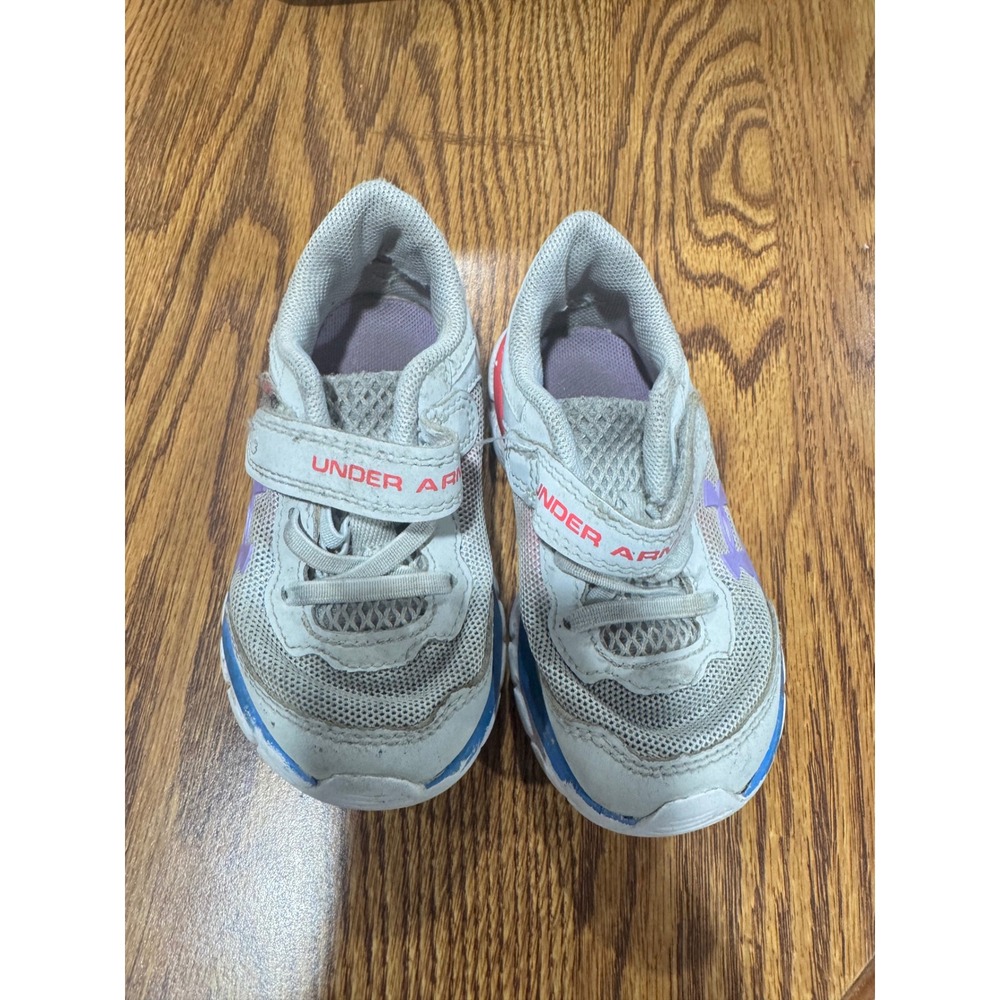 Under Armour Toddler Girls Assert 9 Running Shoes Grey Pink Blue 5K 3024638-103